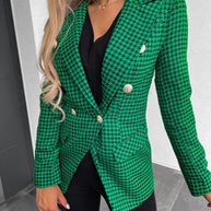 Damen Karierter Blazer im modernen Schnitt mit doppelter Knopfreihe und eleganten Details WW