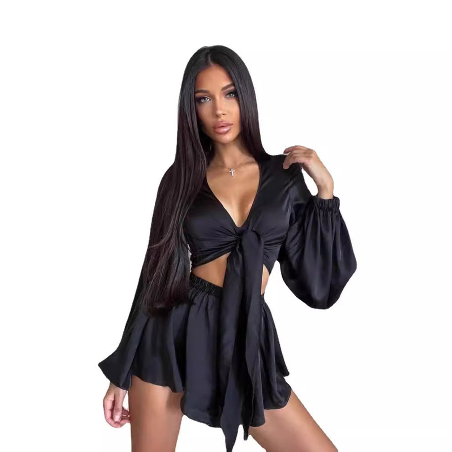Damen modisches Set aus luftiger Bluse und fließendem Rock WW
