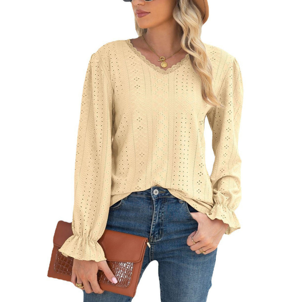 Damen Bluse mit feinem Lochmuster und voluminösen Ärmelabschlüssen WW