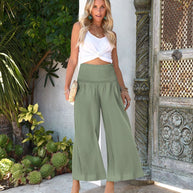 Damen weite Culotte-Hose mit elastischem Bund und seitlichen Eingrifftaschen WW
