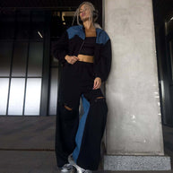 Damen sportliches Set mit modischem Farbblock-Design und lässiger Passform WW
