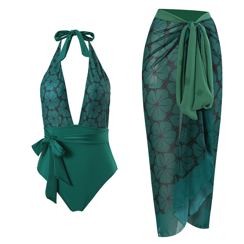Damen Badeanzug mit elegantem Wickelrock und floralen Akzenten WW