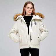 Damen Sportliche Pufferjacke mit abnehmbarem Kunstfellkragen und praktischen Taschen WW
