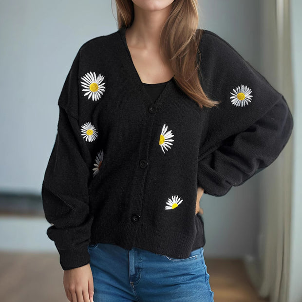 Damen Strickjacke mit floralen Applikationen WW