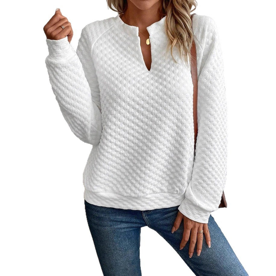 Damen Strickpullover mit strukturiertem Muster und modischem V-Ausschnitt WW