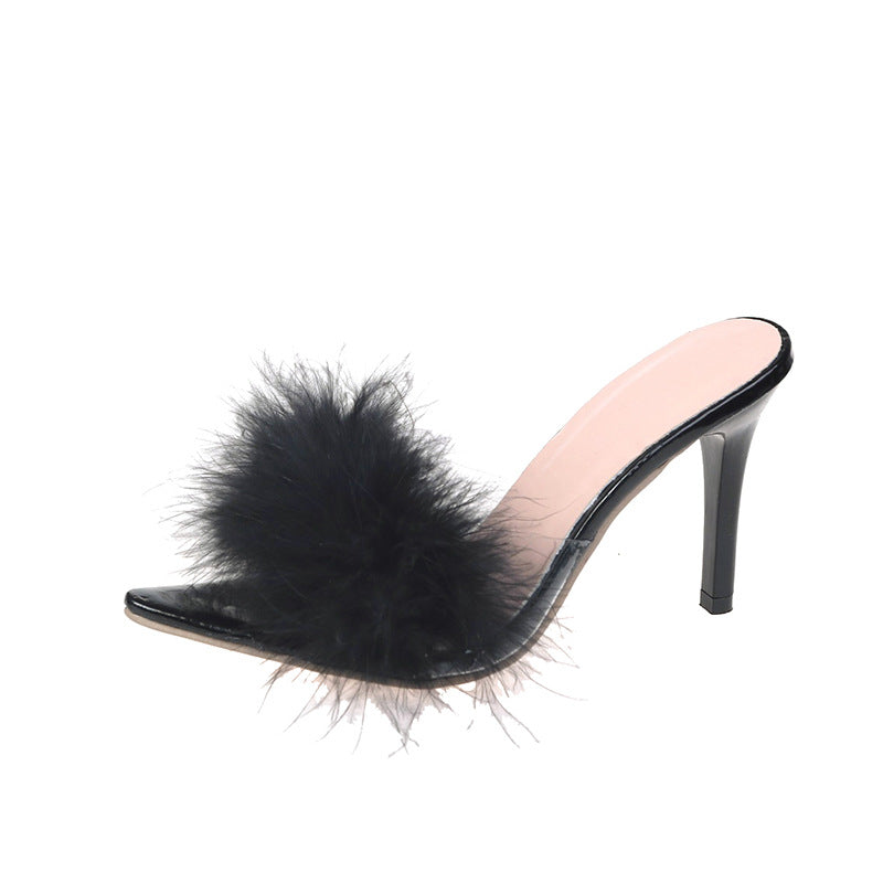 Damen elegante High Heel Sandalen mit flauschigem Dekor WW