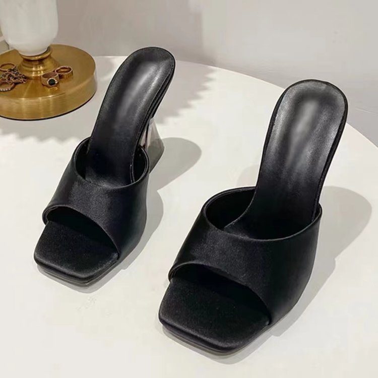 Damen Elegante und modische Mules mit transparentem Blockabsatz W&W