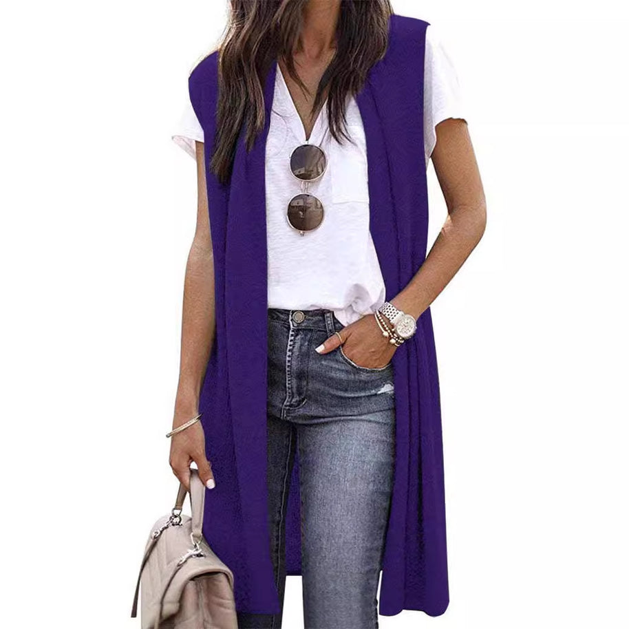 Damen offene Strickjacke mit lässigem Schnitt und langen Seitenpartien WW