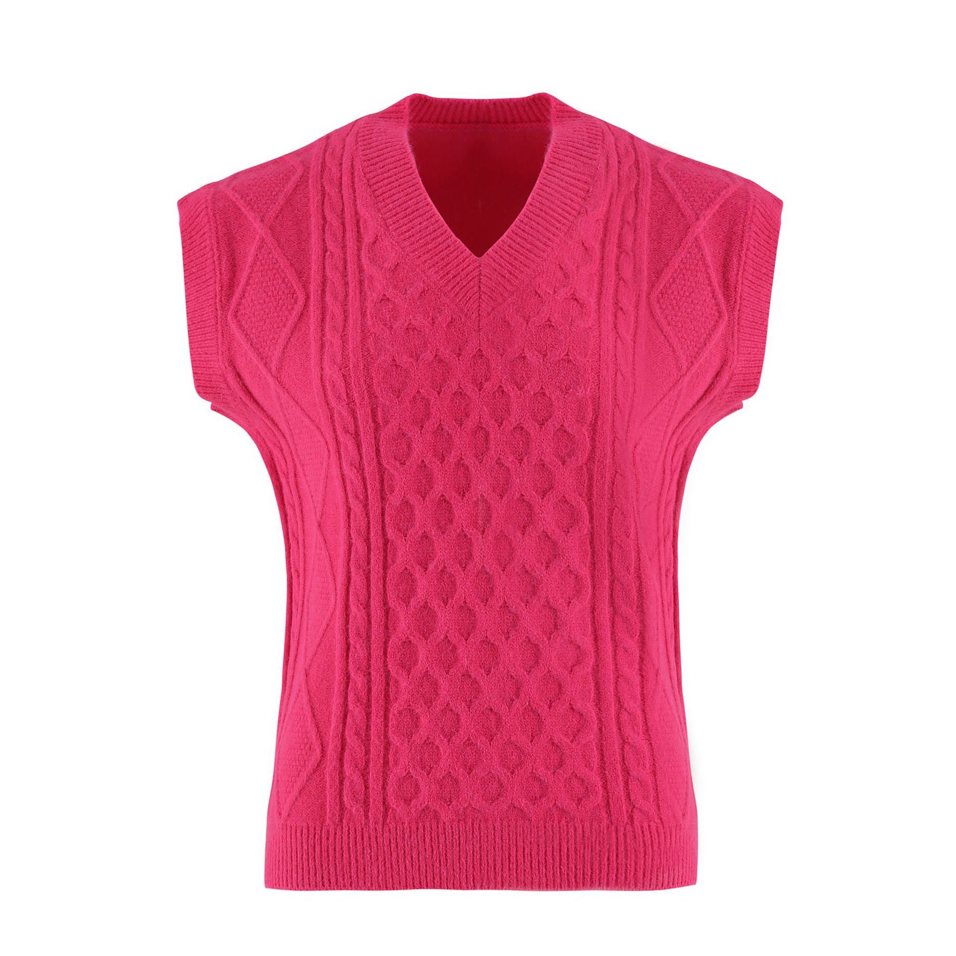 Damen Strickweste mit V-Ausschnitt und Kabelmuster WW