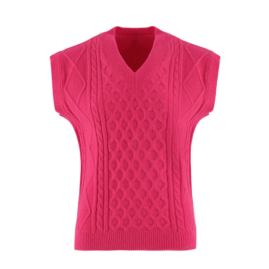 Damen Strickweste mit V-Ausschnitt und Kabelmuster WW