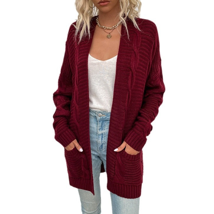 Damen Strickjacke mit tiefem V-Ausschnitt und Taschen WW