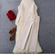 Damen Set aus Strickpullover und Weit geschnittenen Hose WW