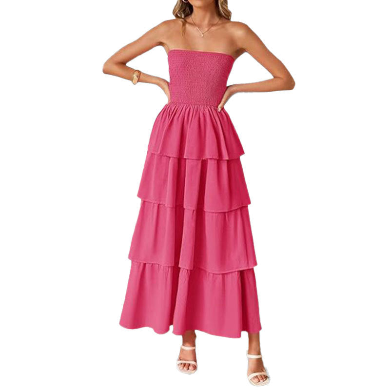 Damen Maxikleid mit schulterfreiem Design und voluminösen Rüschenschichten W&W Mode