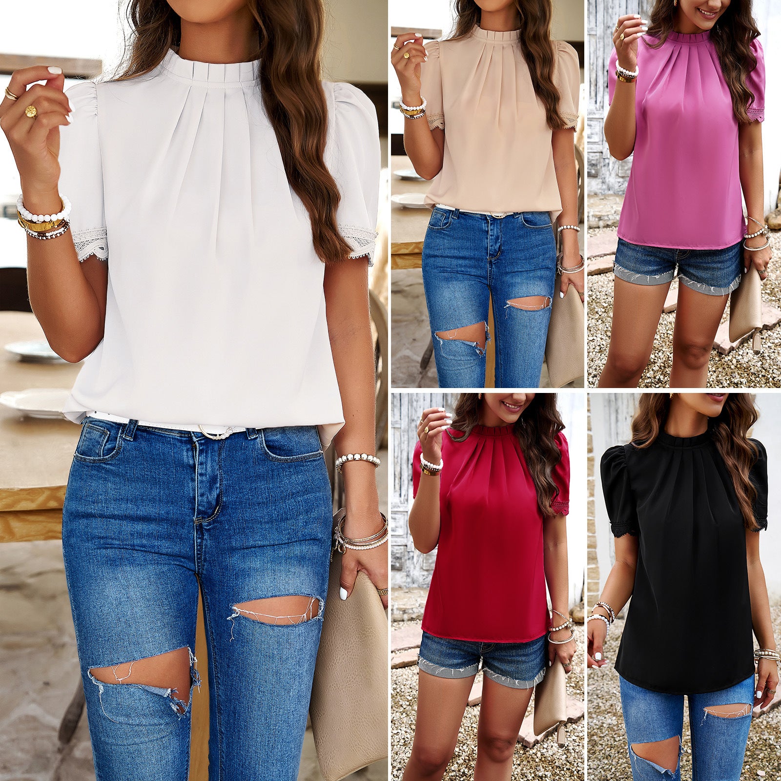 Damen Bluse mit elegante Rüschen und zurückhaltenden Falten WW