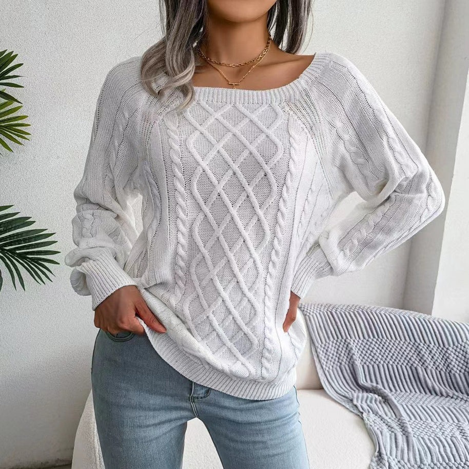 Damen Strickpullover mit tiefem Rundhalsausschnitt und strukturiertem Zopfmuster WW