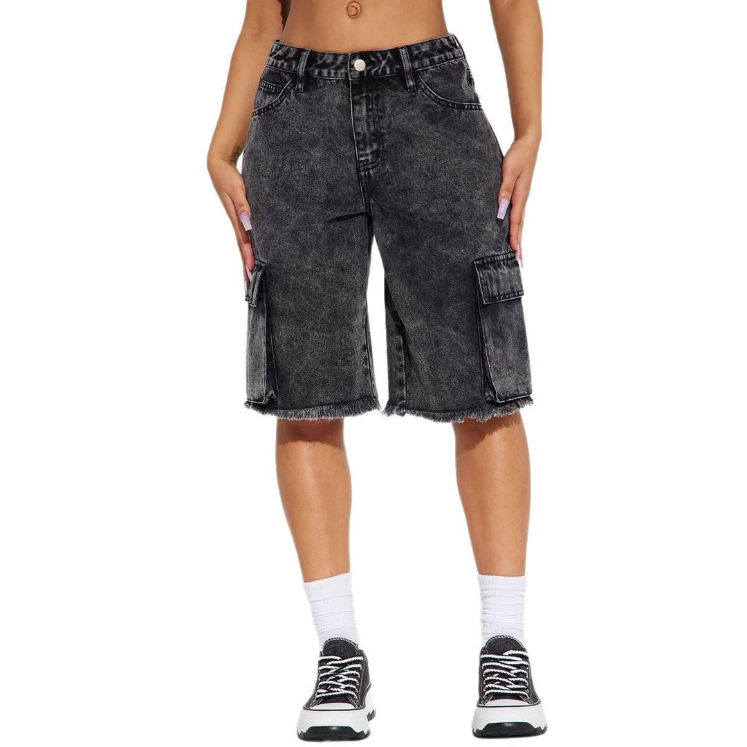 Damen Cargo-Shorts mit ausgefranstem Saum und praktischen Taschen W&W Mode