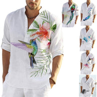 Herren Leinenhemd mit einzigartigem Federdesign und modischem Henley-Ausschnitt WW