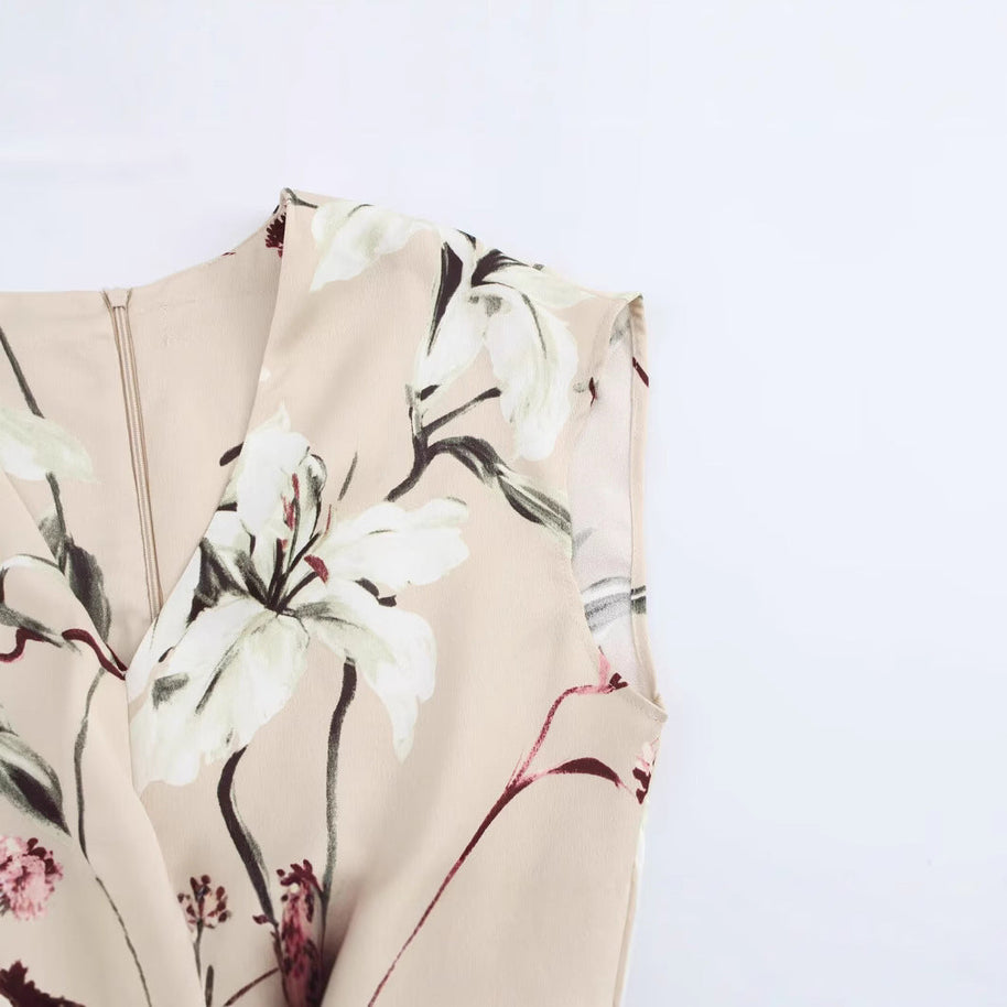WW | V-Ausschnitt Texturiertes Floral-Print Midi-Kleid