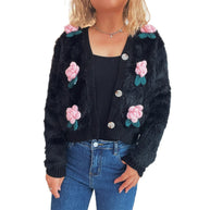 Damen Strickjacke mit floralen Applikationen und weichem Material WW