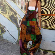 WW | Damen Jumpsuits Lockere Sling Druck Tasche Lässiges Jumpsuit