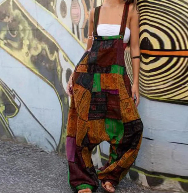 WW | Damen Jumpsuits Lockere Sling Druck Tasche Lässiges Jumpsuit