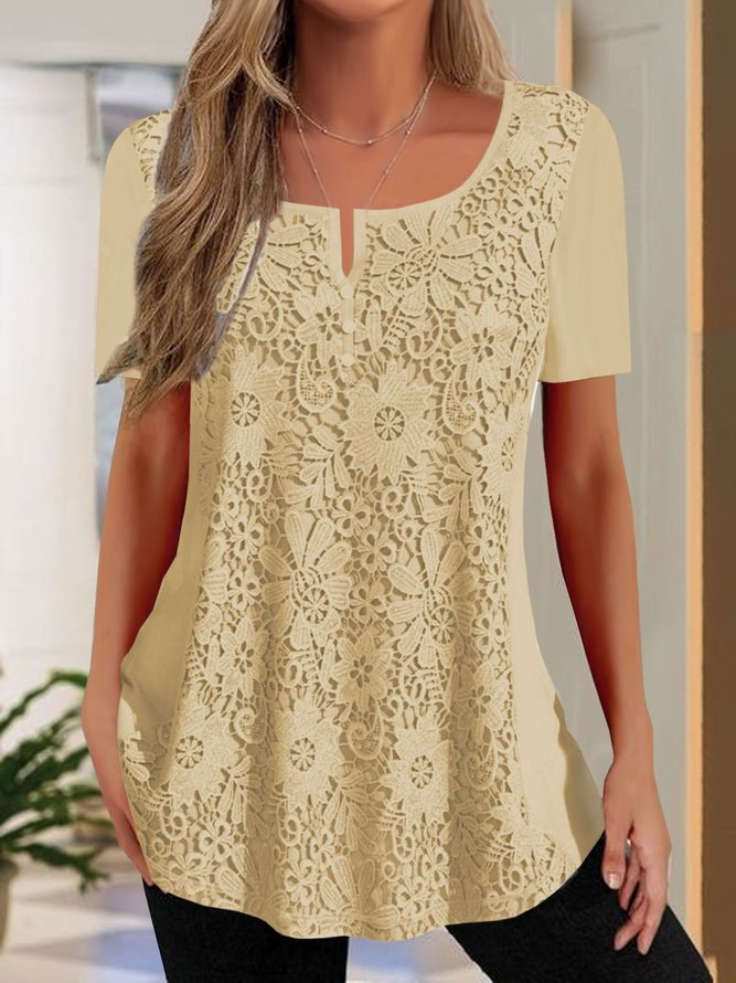 Damen Spitzenbluse mit floralem Design und Kurzarm WW