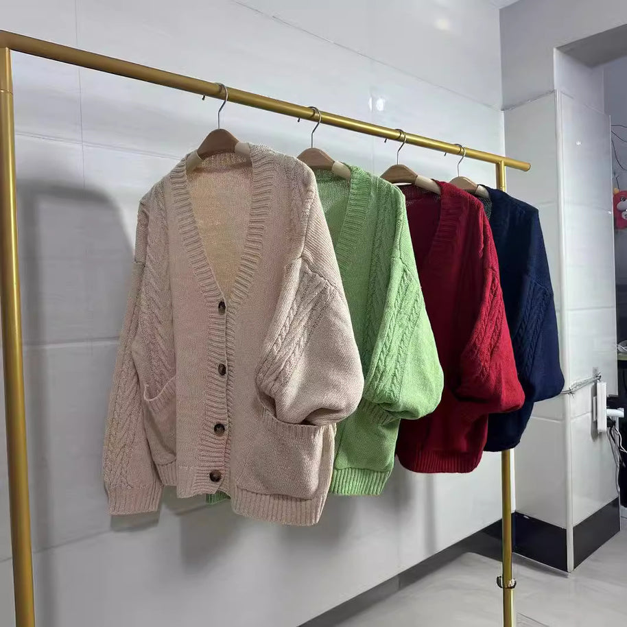 Damen Strickjacke mit Puffärmeln und Taschen WW