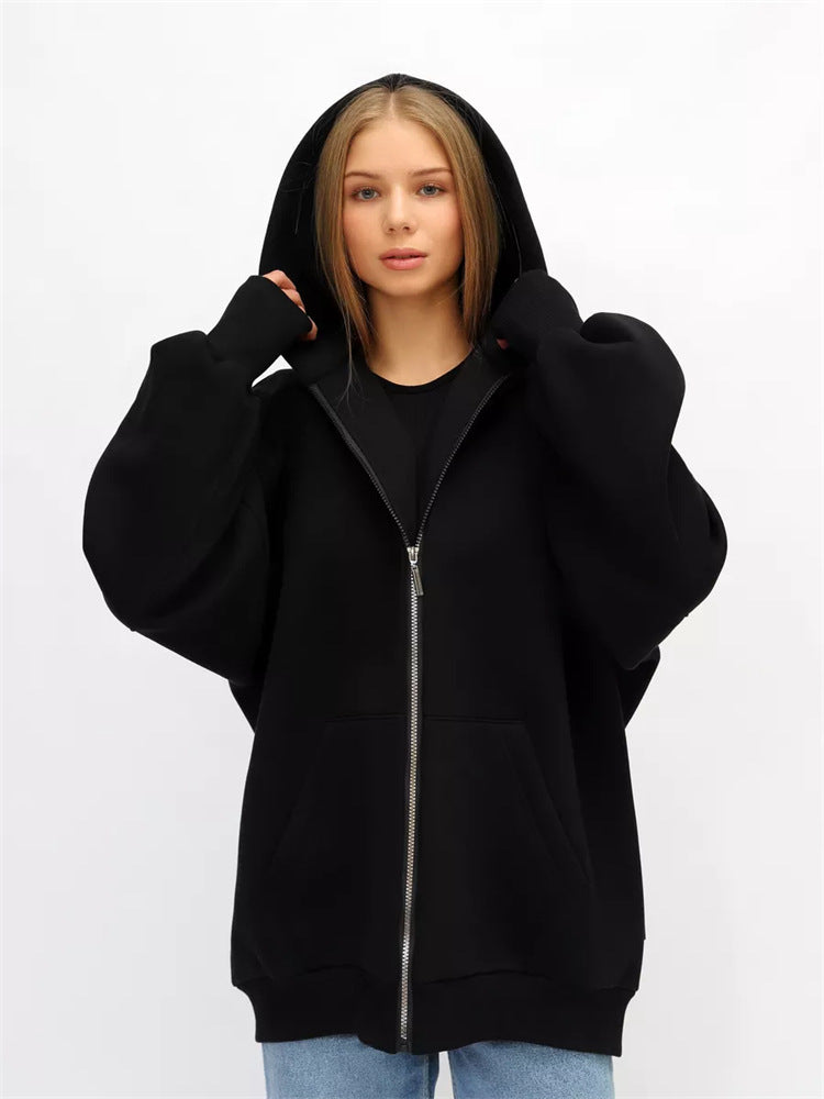 Damen Oversized Kapuzenjacke mit durchgehendem Reißverschluss und extrem bequemem Schnitt WW