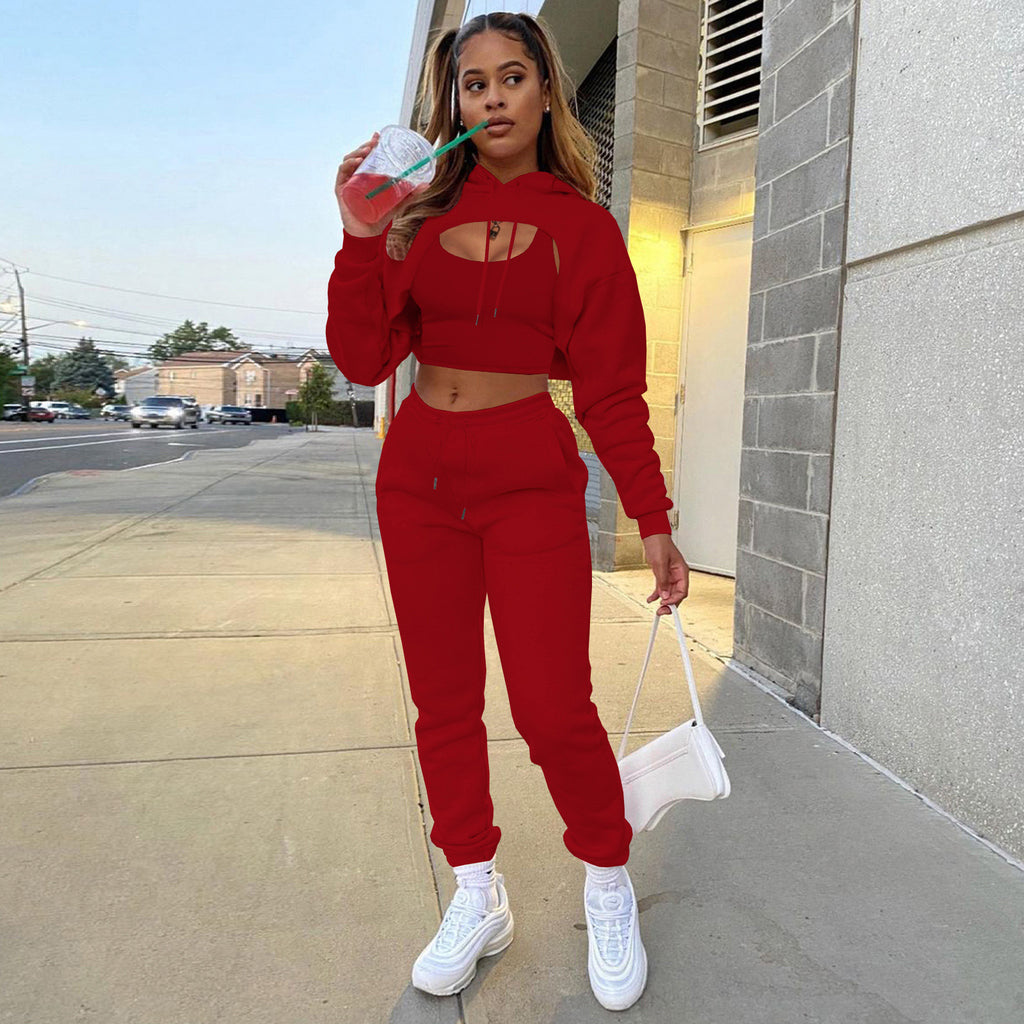 Damen Sportlicher Zweiteiler mit cropped Hoodie und bequemen Jogginghosen WW