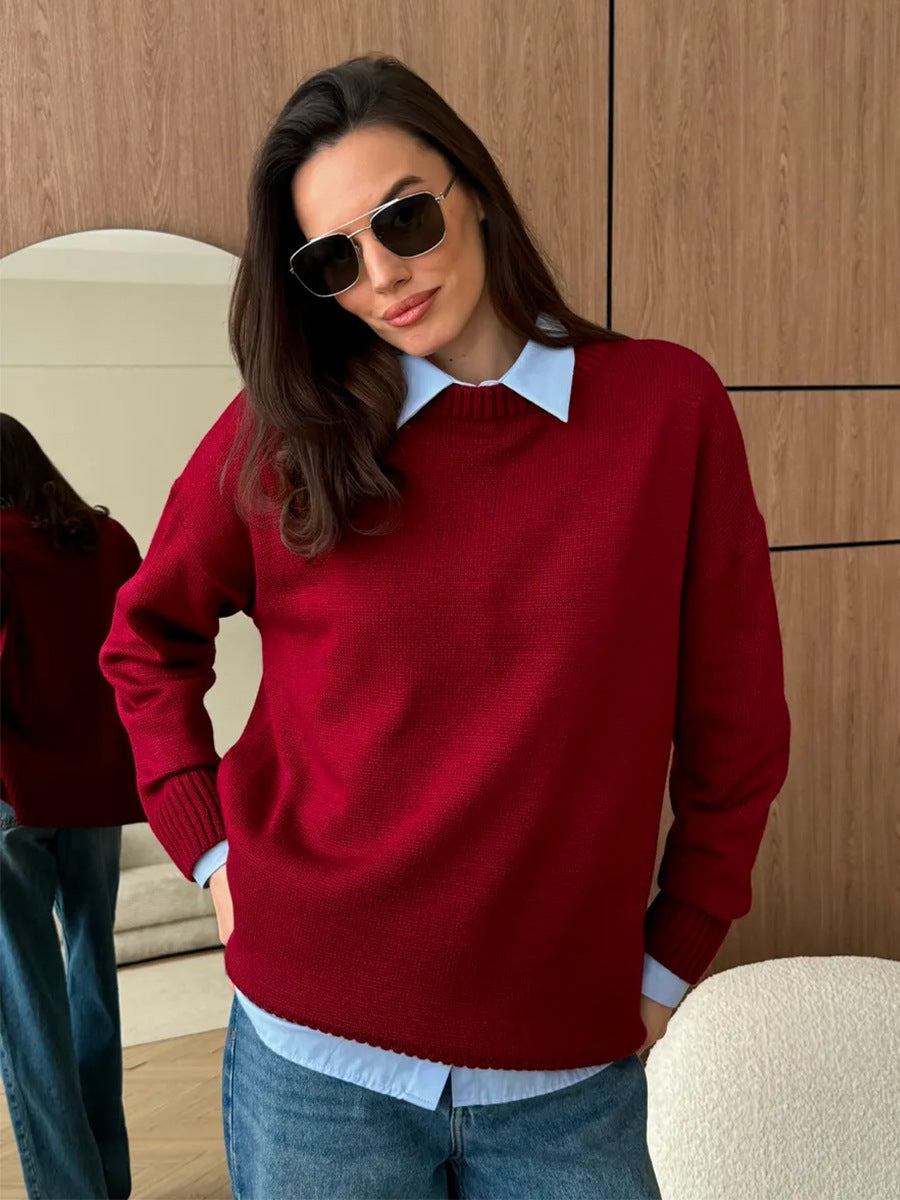 Damen Bequemer und eleganter Strickpullover mit seitlichem Schlitz WW