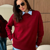 Damen Bequemer und eleganter Strickpullover mit seitlichem Schlitz WW