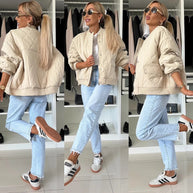 Damen Stepp-Bomberjacke mit seitlichen Taschen und elastischen Bündchen WW