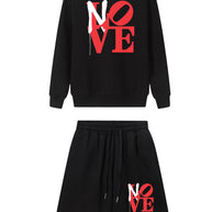Damen Sportliches Sweatshirt- und Shorts-Set mit auffälligem Druck WW