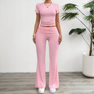 Damen Freizeit-Loungewear-Set mit cropped Oberteil und weiter Hose WW