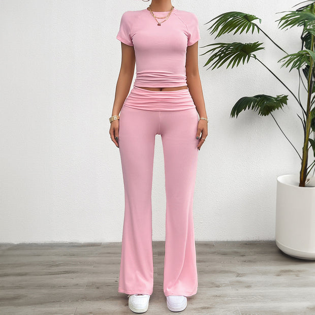 Damen Freizeit-Loungewear-Set mit cropped Oberteil und weiter Hose WW