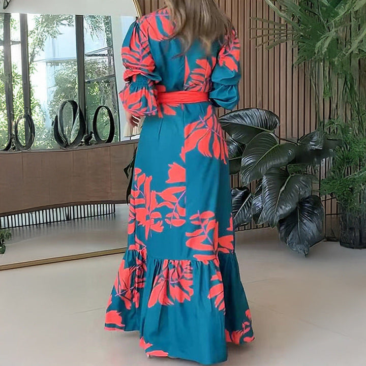 Damen Maxikleid mit glamourösem Wickel-Oberteil und eleganten Puffärmeln W&W Mode