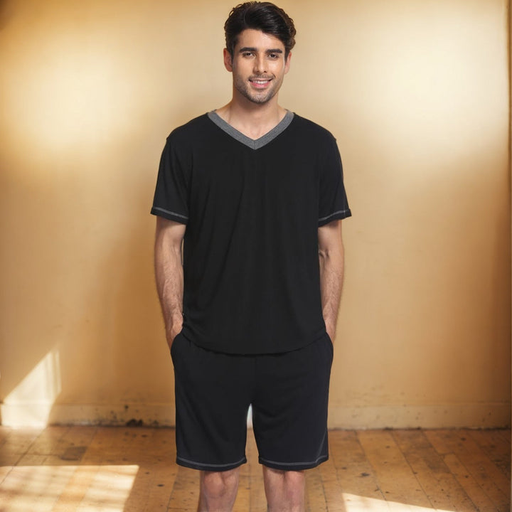 Herren lässiges Freizeit-Set aus atmungsaktivem Material mit modernem V-Ausschnitt W&W Mode
