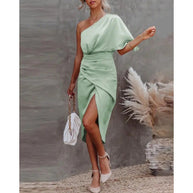 Damen schickes, asymmetrisches Abendkleid mit elegantem Schlitz und raffinierter Drapierung WW