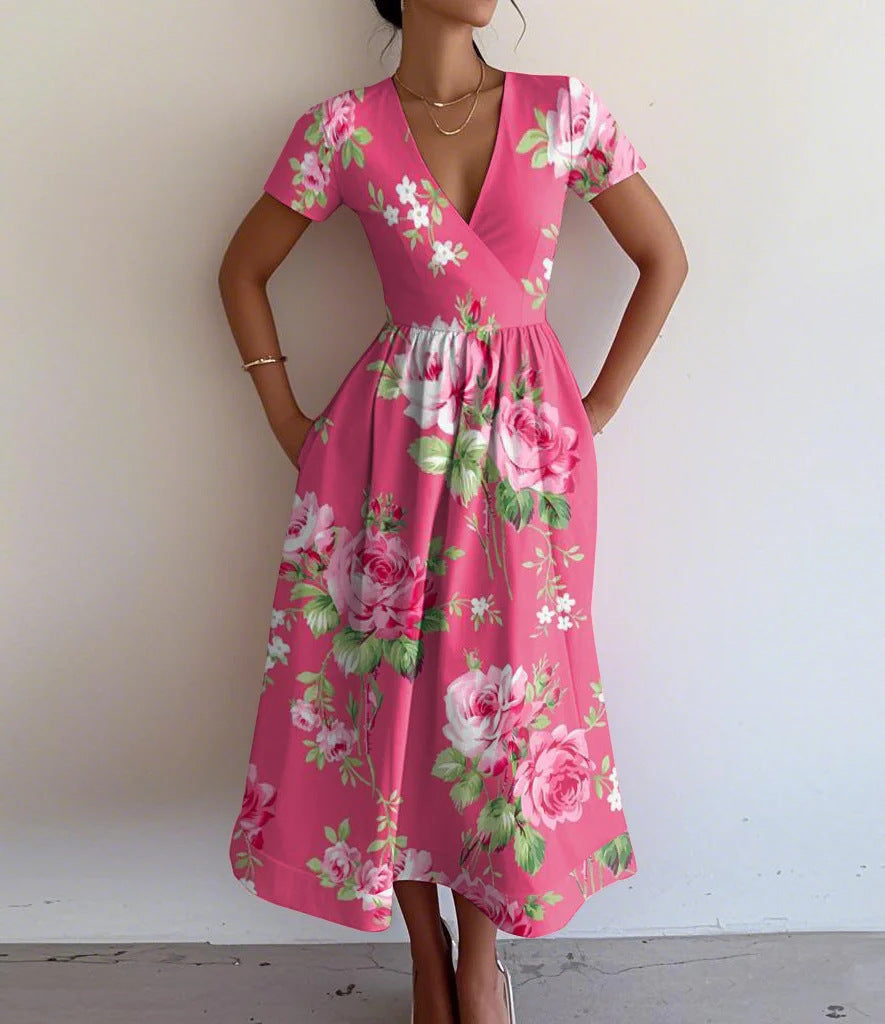 Damen Maxikleid mit tiefem V-Ausschnitt und modischem Streifenmuster WW