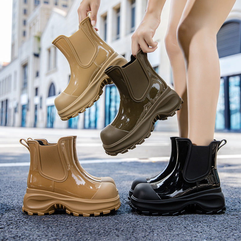 Damen stylische Gummistiefel mit rutschfester Sohle und elastischen Einsätzen WW