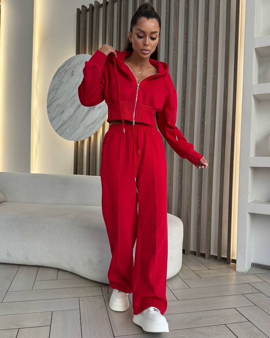 Damen sportliches Hoodie-Set mit weitem Schnitt und elastischem Bund WW