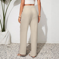 Damen Weite High-Waist Hose mit eleganten Falten WW