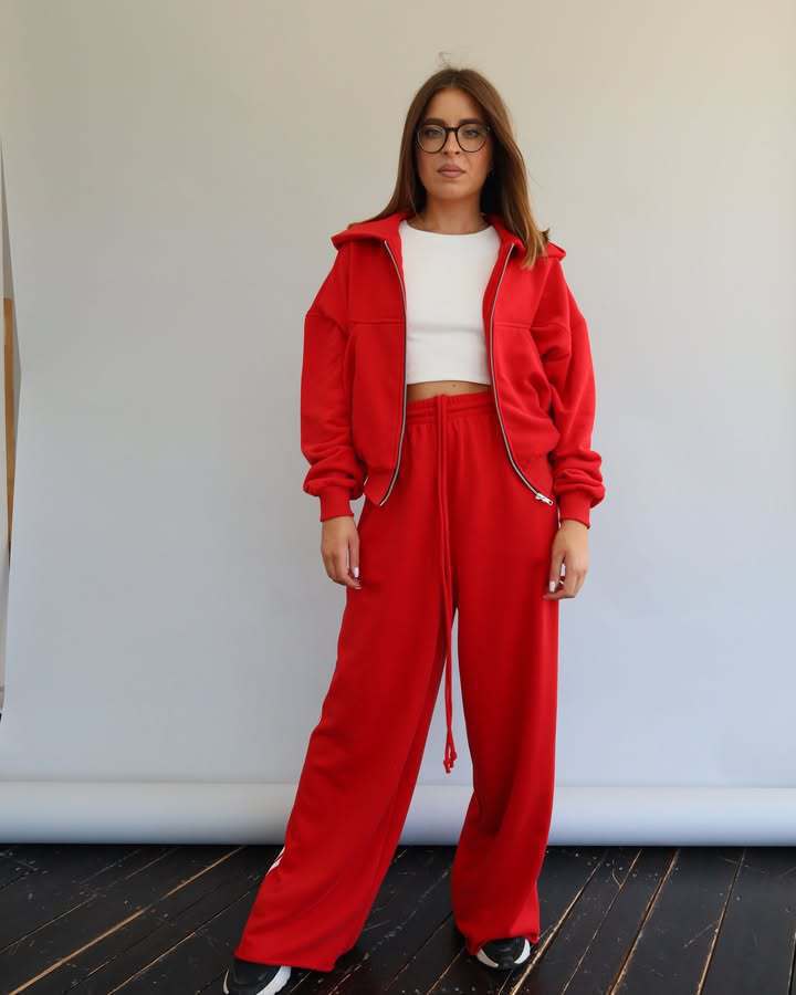 Damen Sportliches Loungewear-Set mit cropped Jacke und bequemen Jogginghosen WW