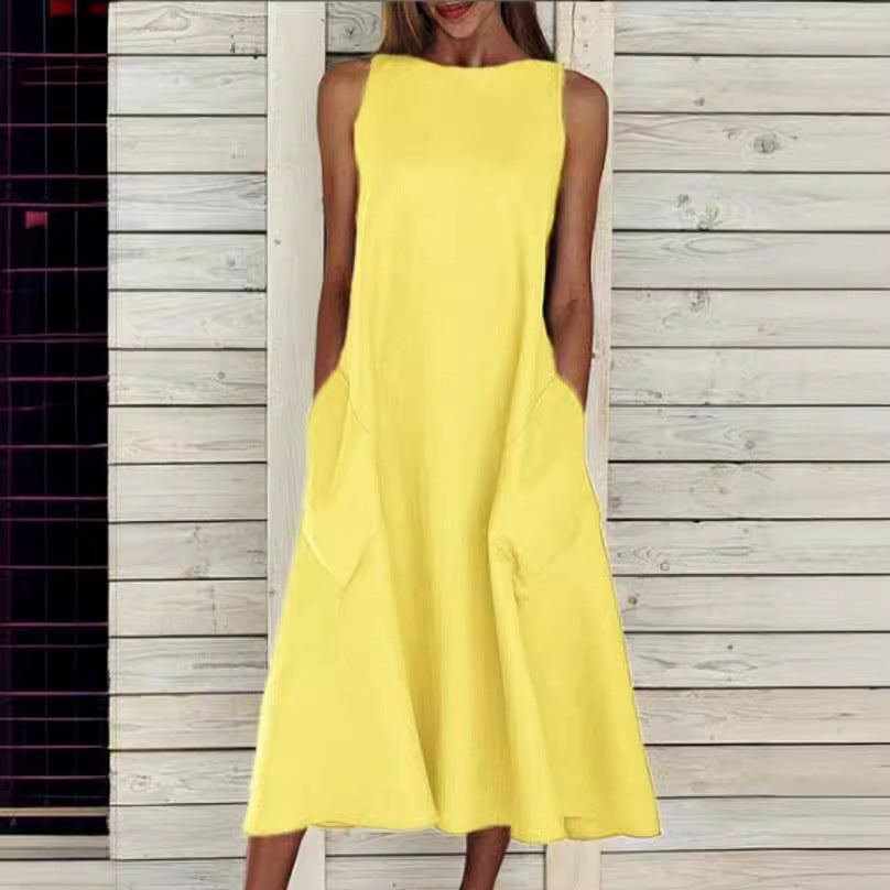 Damen lässiges Midi-Kleid mit tiefem Ausschnitt und praktischen Taschen WW