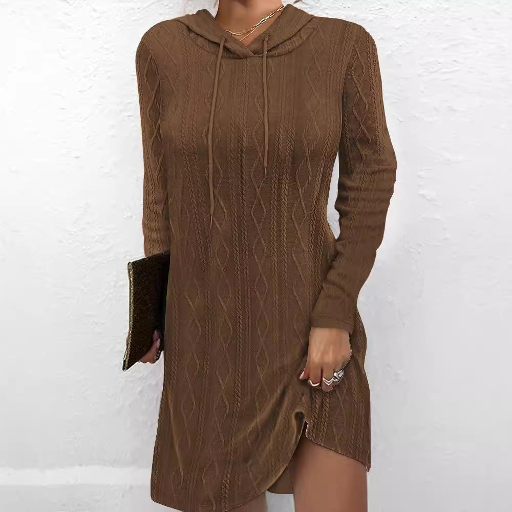 Damen Hoodie-Kleid mit Struktur und seitlichem Schlitz W&W Mode
