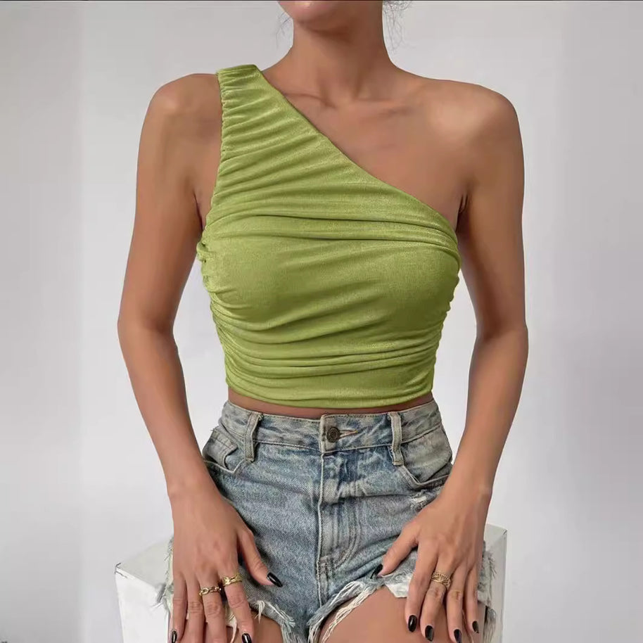 Damen Asymmetrisches Crop-Top mit Rüschendetails WW