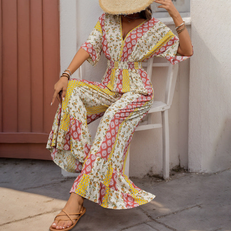 Damen Jumpsuit mit weitem Bein und elastischem Taillenzug WW