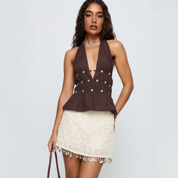 Damen Rock mit floralem Stickdesign und glitzernden Verzierungen WW