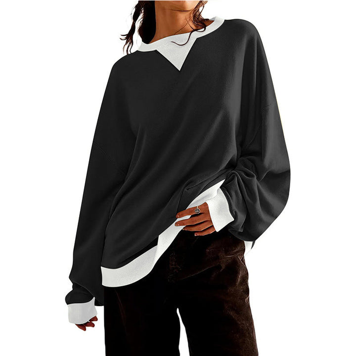 Damen lässiges Sweatshirt mit V-Ausschnitt und Kontrastbündchen W&W Mode
