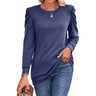 Damen lässiges Sweatshirt mit Puffärmeln und asymmetrischem Saum WW